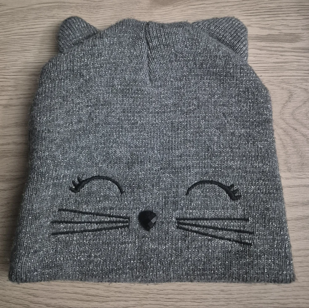 Justice Girls Metallic Kitty Cat Face Ears Beanie Knit Winter Hat